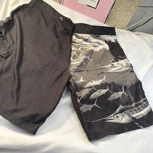 GUY HARVEY Board Shorts Mens 42 Black Grey  Swim Trunks Sailing Fishing 561